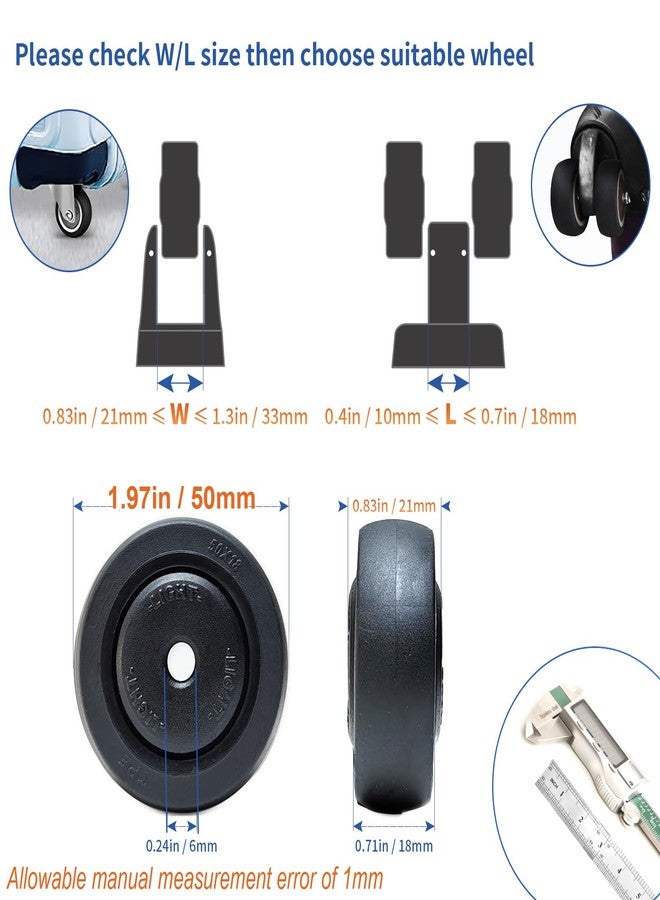 ASUNTOM Luggage Suitcase Wheels Replacement Kit, 4 Pieces, 2 inch/50mm TPE Bearing Wheels, Lightweight, Smooth Inline Casters and Spinners for Suitcases, Trolley Bags - Image 2